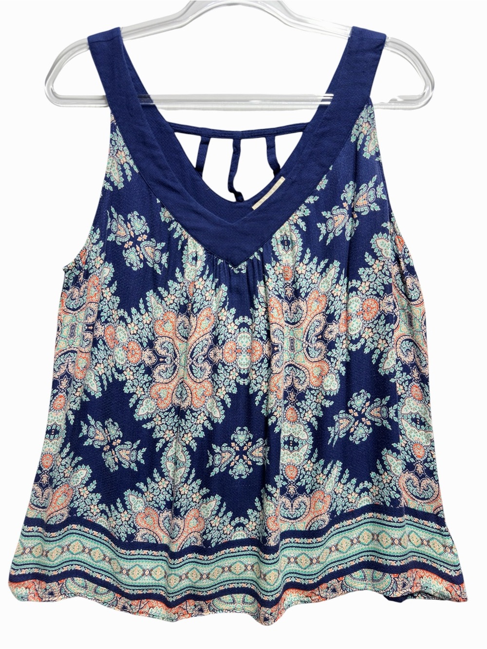 Pure Rayon Gauze Knit Abstract Art Floral Vines Paisley Strappy Blouse Tank Top